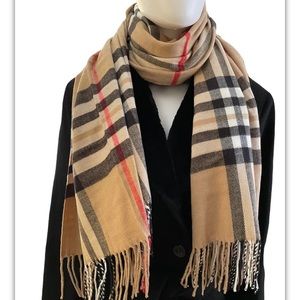 NEW Women's Camel Plaid Shawl/ Scarf Wrap 72" x 30"_Fringed Beige Wrap